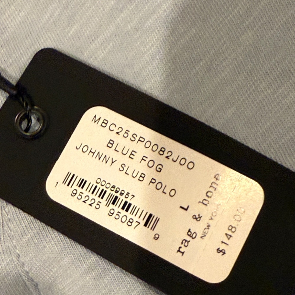 Rag & Bone Men's Large Blue Fog Johnny Slub Polo MSRP $148 - Picture 5 of 5